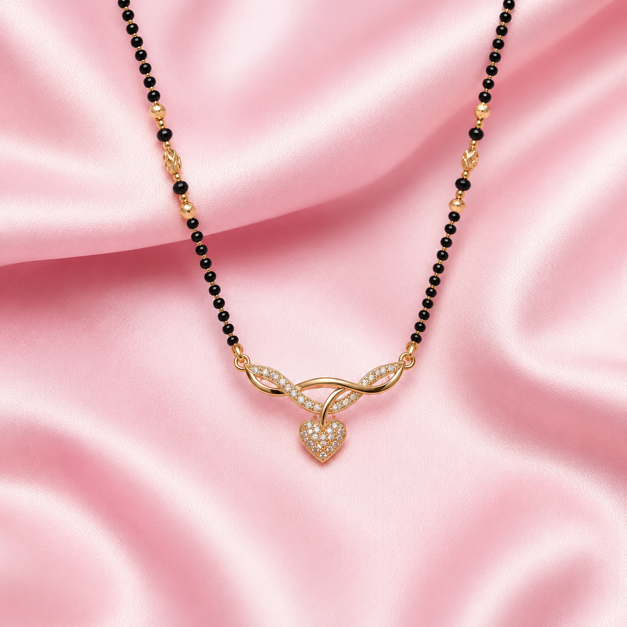 Contemporary Rose Gold Heart-Drop Anti-Tarnish Mangalsutra