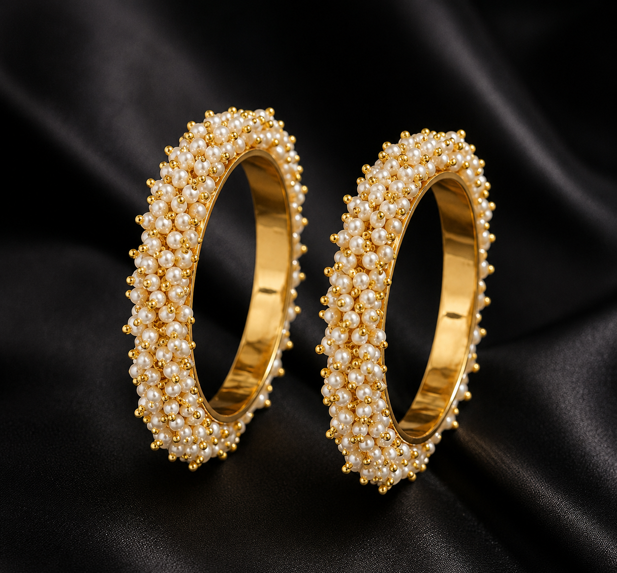Elegant Gold-Plated Pearl Cluster Bangles
