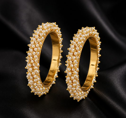 Elegant Gold-Plated Pearl Cluster Bangles